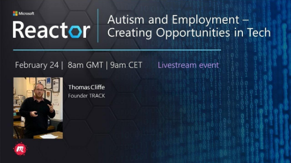 MSFTReactor's tweet photo. Learn with us about #autism with TRACK, an org supporting businesses to embrace the talents of a diverse range of individuals. 

Also, find out about how we're teaming up with @tnmoc to provide opportunities for autistic adults to design their own game: https://t.co/884IsfJgC2 https://t.co/pfCwFubPcF