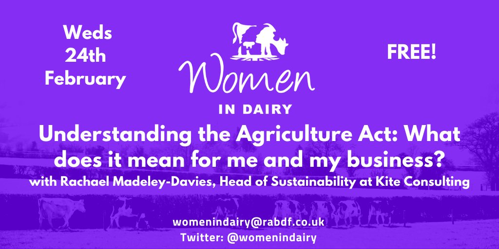 It is WomeninDairyWednesday tomorrow! There is a virtual Yorkshire meeting in the am, followed by our monthly lockdown webinar series at 8pm - this time with <a href="/kiteconsulting/">Kite Consulting</a> as we try to understand what impacts the AgAct will have on farms and businesses agact.eventbrite.co.uk