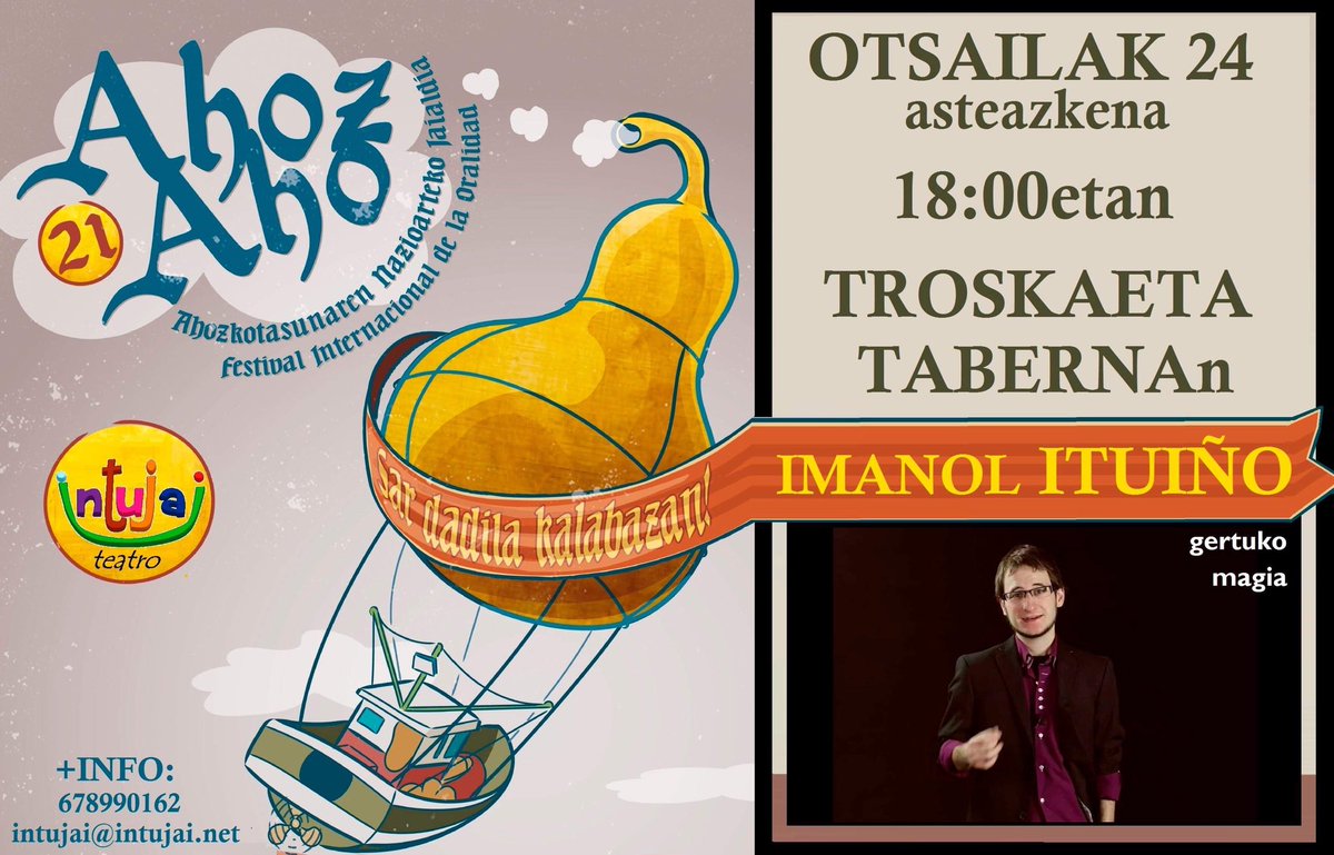 Garai berrietan kultur ekintzak antolatzea ez da erraza, modu berriak asmatu behar dira, eta hemen lehenengo saiakera! Mahaiz mahaiko magoa izango dugu bihar iluntzean tabernan, ahozkotasunaren nazioarteko jaialdiaren baitan!
Animatu!