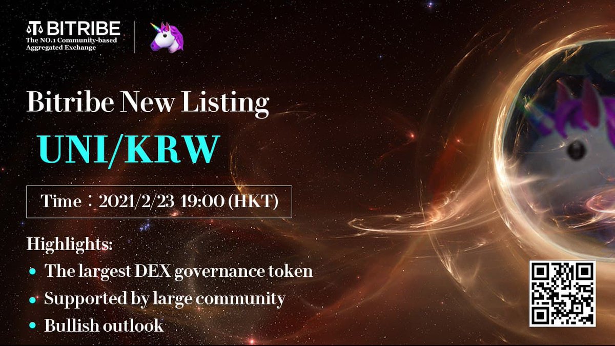 Bitribeofficial's tweet image. New #Bitribe Listing : UNI/KRW

Bitribe will list @Uniswap token against the KRW Pair.

Uniswap is a decentralized trading protocol, with the largest DEX governance token.

$UNI is supported by a large bullish community.

Trade - 2021.2.23 19:00 (HKT)

Happy trading ~

@Sky201805