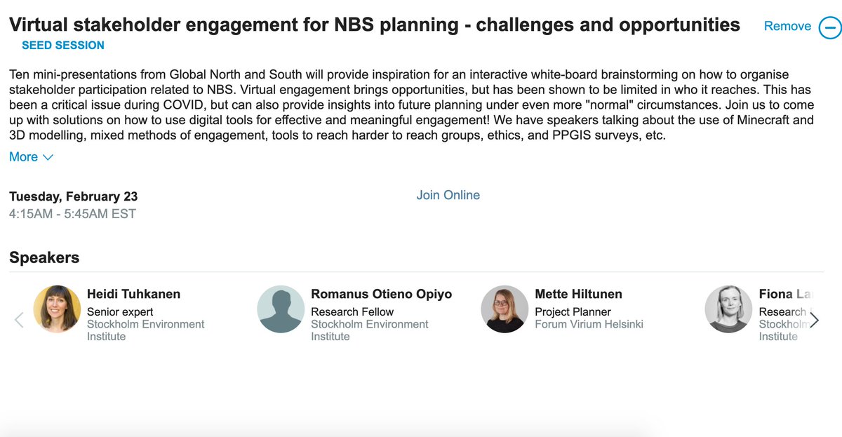 Starting now! #BGreen project is presenting insights from stakeholder engagement for #greeninfrastructure and #NBS planning with other great mini-presentations in this session! <a href="/SEIresearch/">Stockholm Environment Institute (SEI)</a> <a href="/ForumVirium/">ForumViriumHelsinki</a> <a href="/VividlyStudio/">Vividly</a> @GlobalUt @blockbyblockorg  <a href="/AugmentedUrbans/">Augmented Urbans</a>  @TNatureOfCities