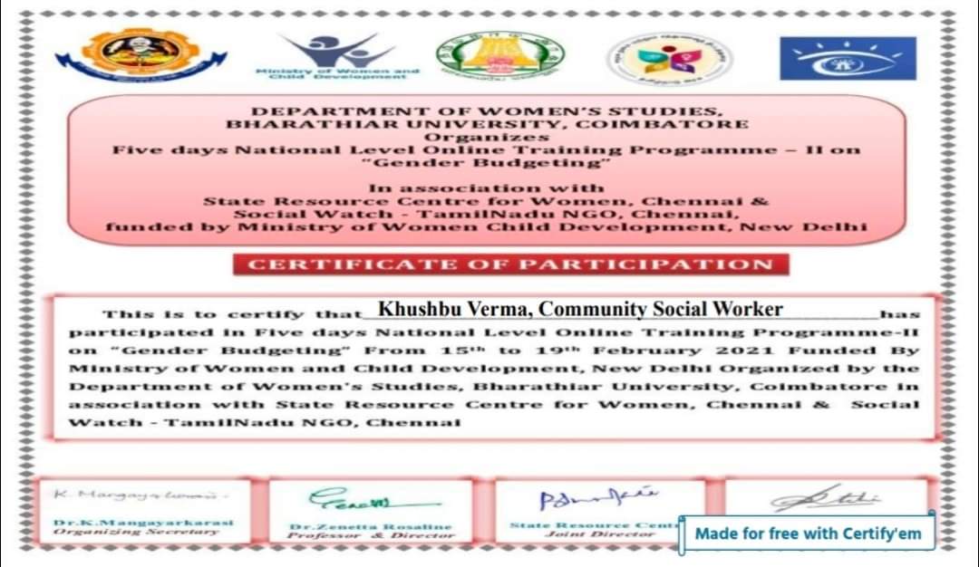 khushbu_msw's tweet photo. Glad to attend 5 days National Level online training programme on "Gender Budgeting" https://t.co/nJPkC509qV