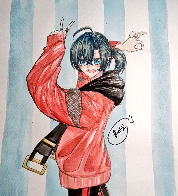 まぐろ V Twitter 引きこもり最高 オリジナルキャラクター 水彩画 グッバイ宣言 引きこもり 黒髪