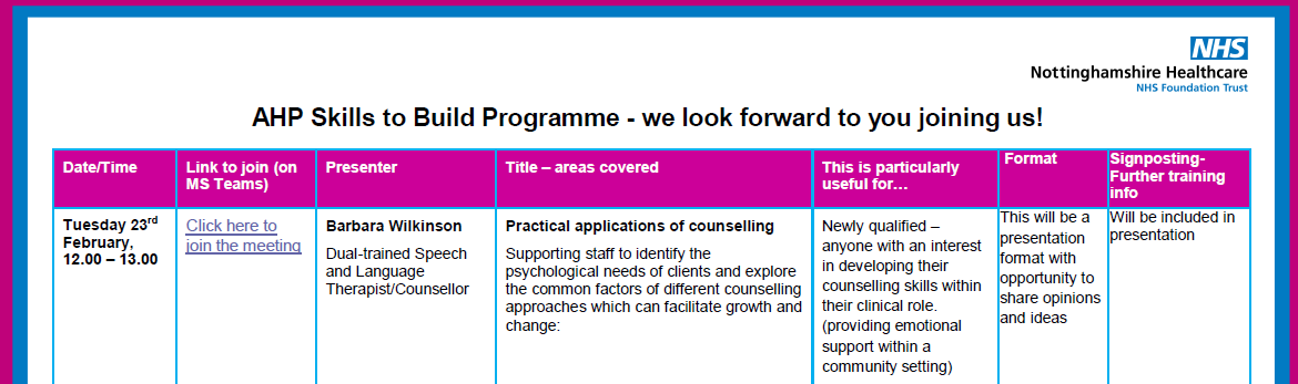 JennyBailey__'s tweet photo. Exciting! - First AHP Sills to Build Session at lunchtime today more info on connect ๐๐#ourAHPpeople #AHPSkillstoBuild https://t.co/H9JbDCQRTk