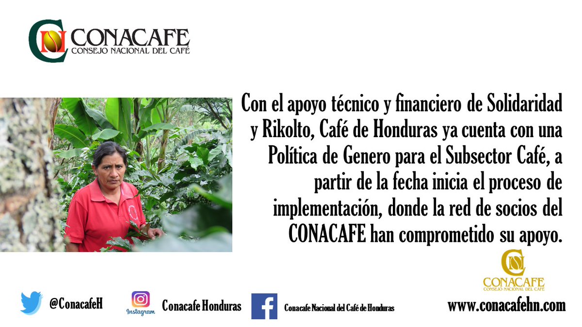 La red de cooperantes del <a href="/ConacafeH/">CONACAFE HONDURAS</a> han manifestado su apoyo para la implementación de la Política de <a href="/Genero/">Genero</a> del Subsector <a href="/cafedehonduras/">Cafe de Honduras</a>. Gracias a todos los actores de la cadena de valor del #cafe a nivel nacional por apoyar la formulación participativa de esta política.
