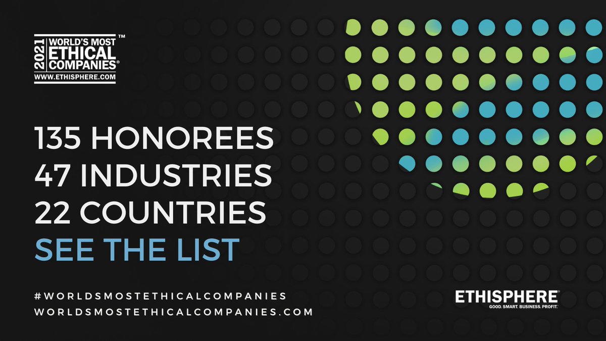 ethisphere's tweet image. Congrats to the 15X World's Most Ethical Companies! @aflac,  @MillikenandCo, @PepsiCo, @Ecolab, @IntlPaperCo, and    Kao Corporation! The full list is available here: hubs.li/H0H39p-0 

2021 #WorldsMostEthicalCompanies