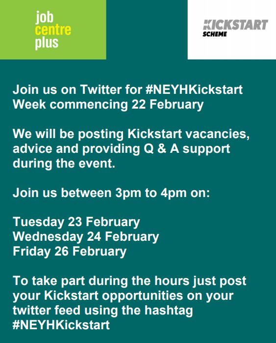 Hullccnews's tweet image. Learn about job vacancies for young people through Kickstart. Join the live Q&amp;amp;A on Twitter now with #NEYHKickstart
