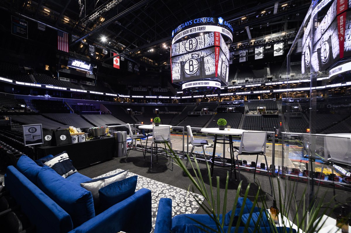 Bretjust1T's tweet photo. --Thread--
The @BrooklynNets are welcoming back 300 fans for the final 3 home games @barclayscenter before the All-Star break (plan to ramp up to 1800 after). 10 of these luxury living rooms are positioned around the lower seating bowl. https://t.co/MEgOwTpG00