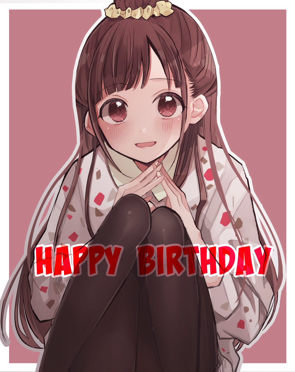 1girl solo happy birthday brown hair blush pantyhose looking at viewer  illustration images