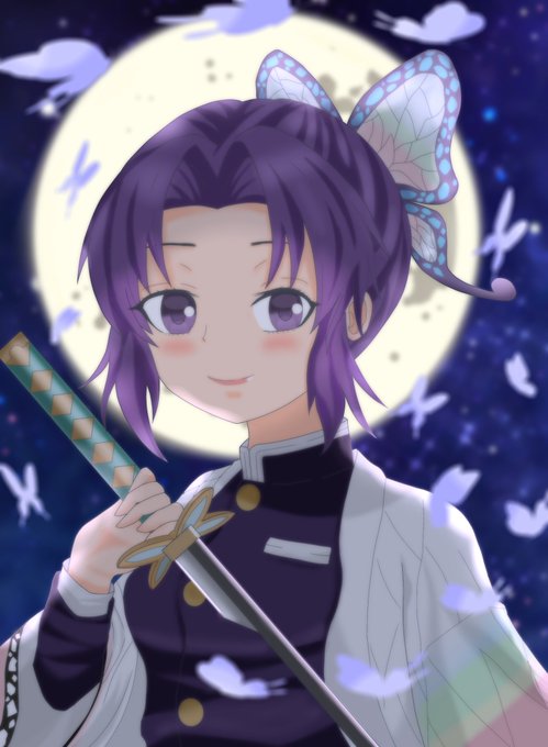 おことさんがTwitterに投稿した胡蝶しのぶ(鬼滅の刃)のイラスト。