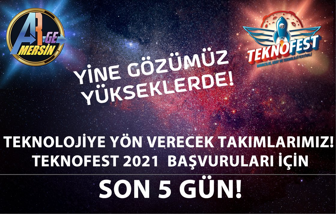 📢 #TEKNOFEST2021 Yarışmalarına başvuru için son 5 gün ❗️❗️

Takımını kur, kategorini seç, projeni kaydet ❗️

👉teknofest.org/yarismalar.html

<a href="/AdemKoca46/">Adem Koca</a> <a href="/MersinMEM/">Mersin İl Millî Eğitim Müdürlüğü</a> <a href="/teknofest/">TEKNOFEST</a>