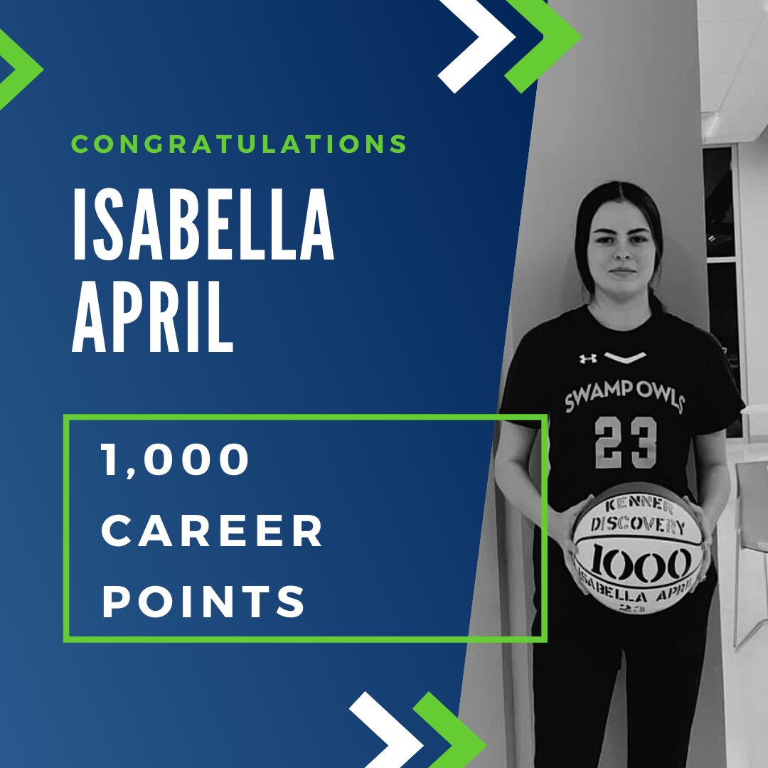 🏀Congratulations on 1,000 career points to junior, Isabella 'Bella' April!🏀Bella reached this milestone on Thursday, February 18th against Brusly in a playoff game. Way to go, Bella!
#SWAMPOWLPRIDE #OwlUp