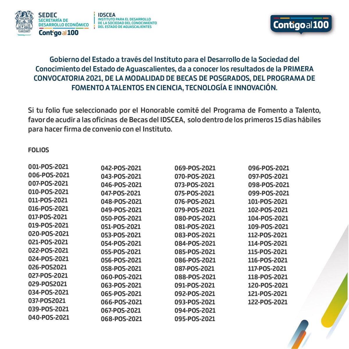 IDSCEAgs's tweet photo. Te compartimos los resultados de la convocatoria de posgrados 2021. Para más información puedes comunicarte al 4499780338 extensión 7109 y 7137. https://t.co/EMBIwM9LqF
