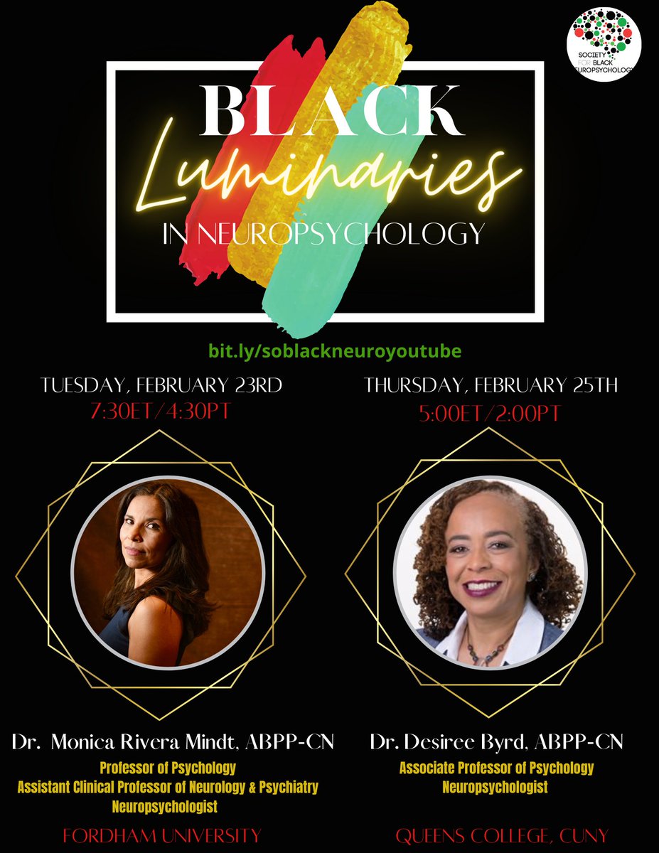 Join us for the last week of the Black Luminaries in Neuropsychology Series. We will be interviewing two women who are #NeuropsychGoals, <a href="/DrRiveraMindt/">Dr. Monica Rivera Mindt</a> &amp; <a href="/DrDesireeByrd/">欧洲杯/开云体育/亚博体育/米兰体育/爱体育/星空体育</a>! Dr. Kelly and @ManlyEpic first, now this week...nice transition into Women's History Month, right?😉<a href="/SCN_WIN/">Women in Neuropsychology (WIN)</a>