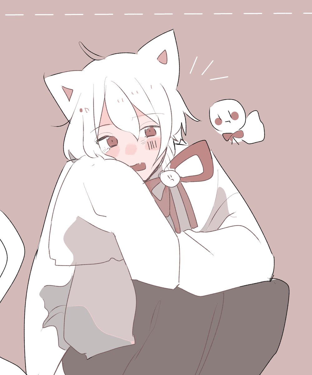 white hair animal ears 1boy cat ears barcode male focus teruterubouzu  illustration images