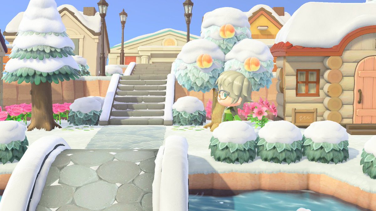 にゃもやん あつ森専 住宅地から美術館までの長い階段 に せきしし と とうろう を置いて 植物の一部をちょこっと替えただけで 古い参道みたく和風なる あつ森の汎用性って ホントスゴいなぁ あつ森 Animalcrossing