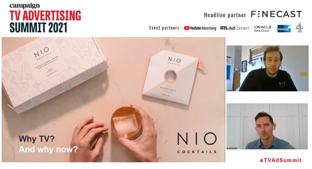 Live streaming now at <a href="/Campaignmag/">Campaign</a> TV Advertising Summit - Richard Sager at NIO Cocktails UK alongside Joel Wilkinson delve into why TV advertising was right for their brand and the results that #addressableTV drove bit.ly/3qNRc1l

#TVAdSummit <a href="/HubCampaign/">Campaign Events Hub</a>