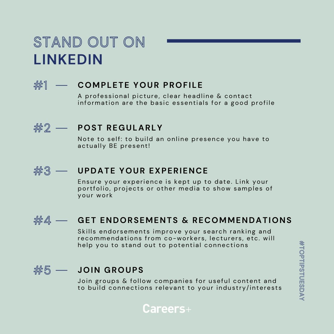 ⚡️5 TIPS TO STAND OUT ON LINKEDIN⚡️ #TopTipsTuesday 

#LinkedIn #NetworkingTips #OnlinePresence