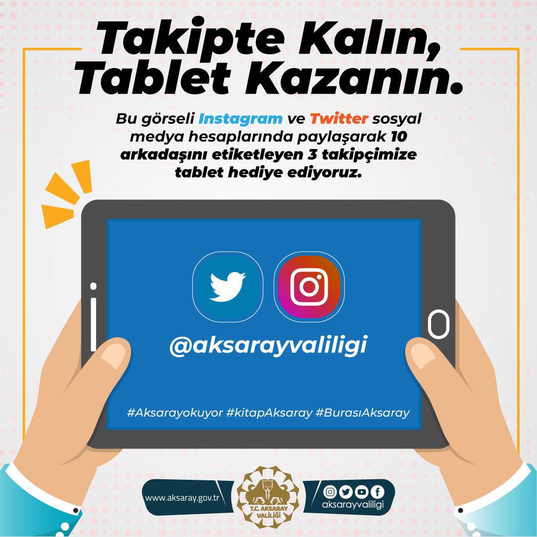 Birlikte Büyüyelim, Birlikte Kazanalım.
Aksaray Valiliğinin sosyal medya hesaplarını takip eden ve arkadaşlarını etiketleyen takipçilerimiz arasından 3 kişiye tablet hediye ediyoruz.
Ne kadar çok etiket, o kadar şans..
<a href="/aksarayvaliligi/">T.C. Aksaray Valiliği</a> #Aksarayokuyor #kitapAksaray #BurasıAksaray
