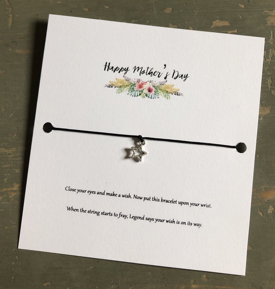 ⭐️NEW⭐️

Happy Mother’s Day wish bracelet with black cord with star charm and poem mum mom mummy

#mothersday 
#craftbizparty etsy.me/3bB0lEl
