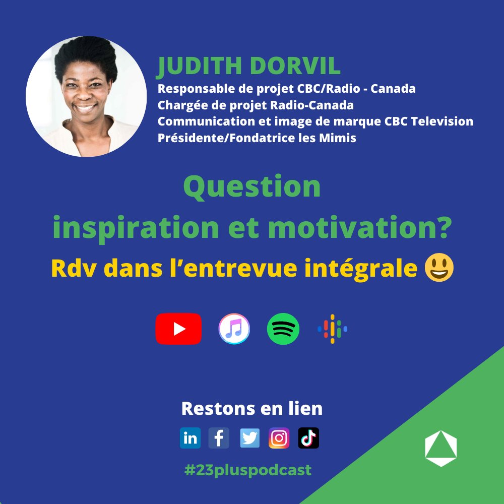 23plus1Podcast's tweet photo. Demain, vous pourrez écouter l'épisode intégral de 
@judithdorvil, Chargée de projet chez @iciradiocanada , Responsable de projet chez @CBCRadioCanada et Présidente-Fondatrice chez les Mimis notre invitée sur le 24ème épisode de🎙@23plus1Podcast.
@Maximemax113 @jeffandyclerge https://t.co/eTMebQpE10
