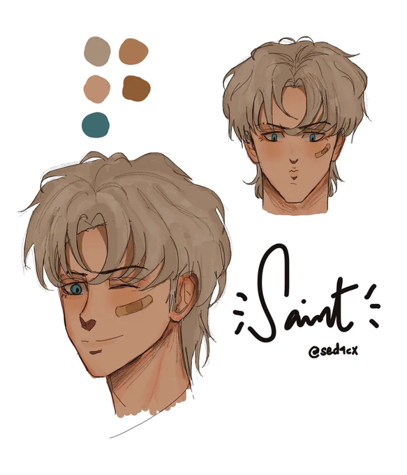 made a very quick head doodle of my new OC, Saint! I'll introduce him to you guys soon hehe

Oh! And he has a twin so I'll probably introduce them tgt :&gt; 