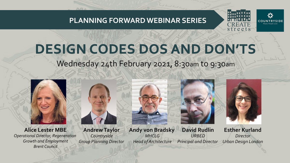 createstreets's tweet image. What does the new #NationalModelDesignCode mean for councils and communities, landowners and developers? What are the opportunities? What are the risks?
Kicking off our #PlanningForward series tomorrow 8:30am
You can still register us02web.zoom.us/webinar/regist…
