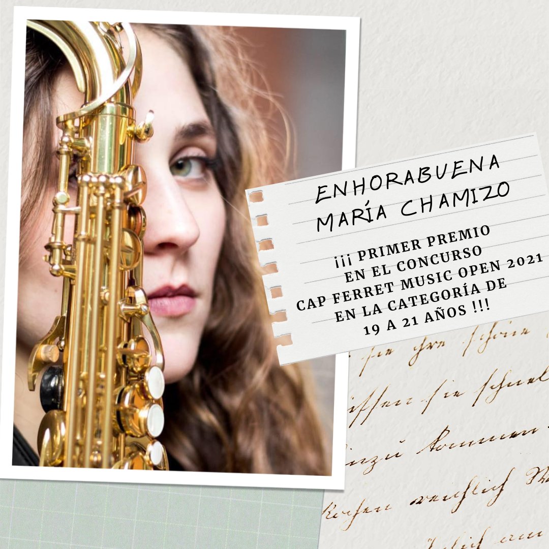 bmgetafe's tweet photo. !!! Enhorabuena María Chamizo saxofonista de la #BMG !!!

🏆Primer #Premio en el Cap Ferret Music Open 2021 en la categoría de 19 a 21 años. 

@FerretMusicFest @chamizo_maria 

#TúhacesBanda #sax 
#Getafe #Música #cultura https://t.co/ytiWO1jA6l