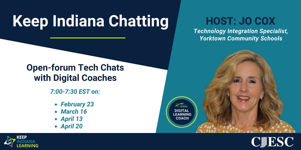 ajocox's tweet image. Today&apos;s the day! Join me tonight at 7 for the first edition of Keep Indiana Chatting. Tonight&apos;s topic &quot;How to serve quarantined students&quot;. This is an informal discussion and everyone is invited. Sign up here keepindianalearning.org/events/keep-in…
#KeepINLearning