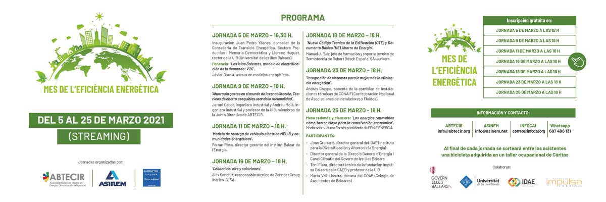 #ASINEM <a href="/abtecir/">abtecir.org</a>,Infocal: queremos celebrar contigo el Mes de la Eficiencia Energética.6 ponencias,1 mesa redonda para estar al día y contribuir a un mundo más limpio...Tu participación puede tener premio…
¡¡No te lo pierdas!!Del 5 al 25/03
#eficienciaenergetica
#energiapositiva