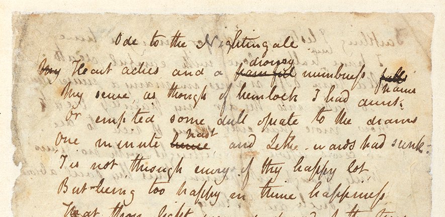 FitzMuseum_UK's tweet image. One of the best-loved poems ever composed in English survives in its original draft at the Fitz, written by one of our greatest Romantic poets, #JohnKeats on scrap paper. Keats, moved by the song of a nightingale in his garden, wrote the lyrics spontaneously within a few hours.