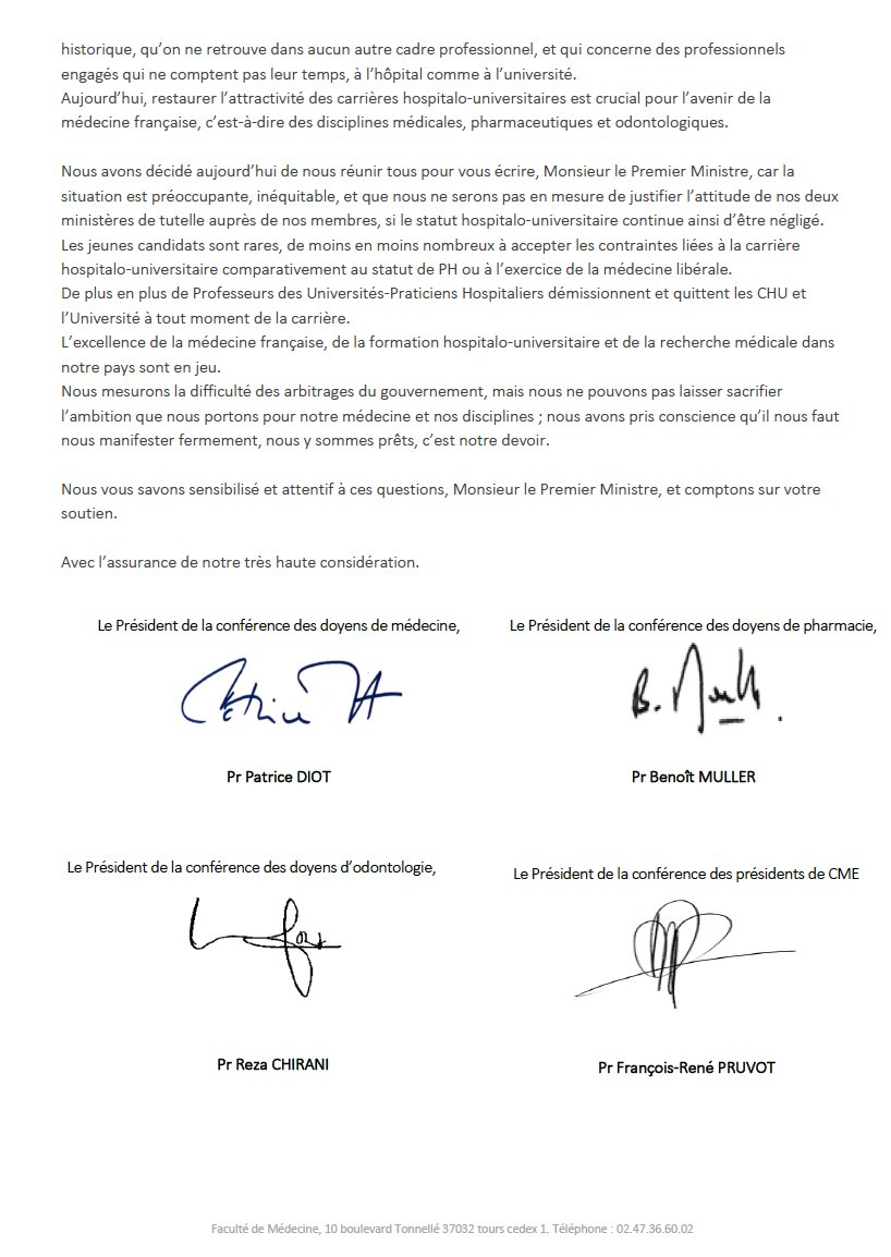 Matthieu Boisson (@boissonmatthieu) on Twitter photo Fait rarissime, l'ensemble des conférences hospitalières et universitaires (y compris des DG) interpelle <a href="/JeanCASTEX/">Jean Castex</a> pour dénoncer les propositions de <a href="/olivierveran/">Olivier Véran</a> et <a href="/VidalFrederique/">Frédérique Vidal</a> concernant l'attractivité de la carrière hospitalo-universitaire
#SegurDeLaSante Fait rarissime, l'ensemble des conférences hospitalières et universitaires (y compris des DG) interpelle <a href="/JeanCASTEX/">Jean Castex</a> pour dénoncer les propositions de <a href="/olivierveran/">Olivier Véran</a> et <a href="/VidalFrederique/">Frédérique Vidal</a> concernant l'attractivité de la carrière hospitalo-universitaire
#SegurDeLaSante