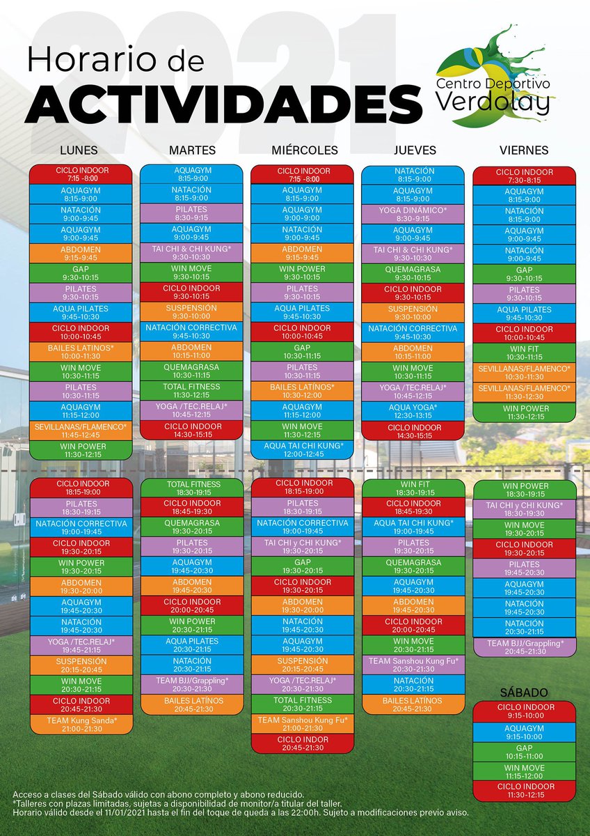 CDVerdolay's tweet photo. Horario de actividades vigente a partir de mañana para nuestro centro con los nuevos cambios en materia de limitaciones horarias.
#cdverdolay https://t.co/JY4hFmy2pE