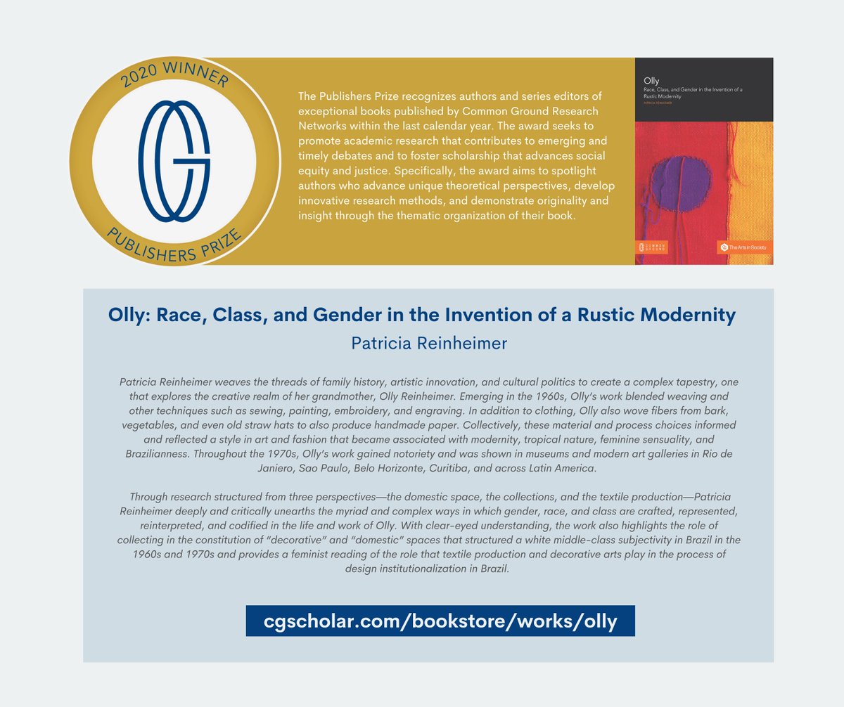 The votes are in! 

Our 2020 Publishers Prize Winner is Olly: Race, Class, and Gender in the Invention of a Rustic Modernity. Congratulations to Patricia Reinheimer!   

Use code "PRIZE2020" for 40% off this book through March 25, 2021.

Buy today: doi.org/10.18848/978-1…