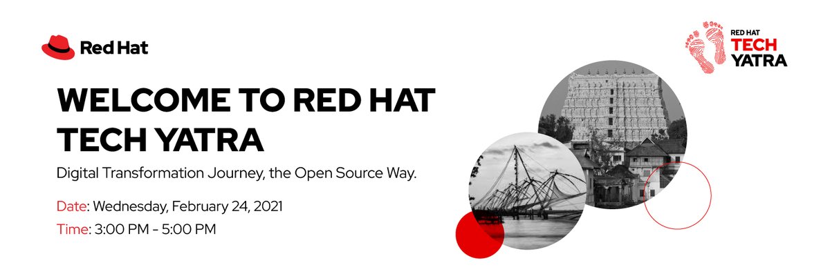 RedHatAPAC's tweet photo. #RedHat #TechYatra is coming to your city 🚌 Kochi and Trivandrum on 24 Feb 2021. Register here to participate https://t.co/Q8o3e58ve5 #DX #digitaltransformation https://t.co/YS0uJXLZqT