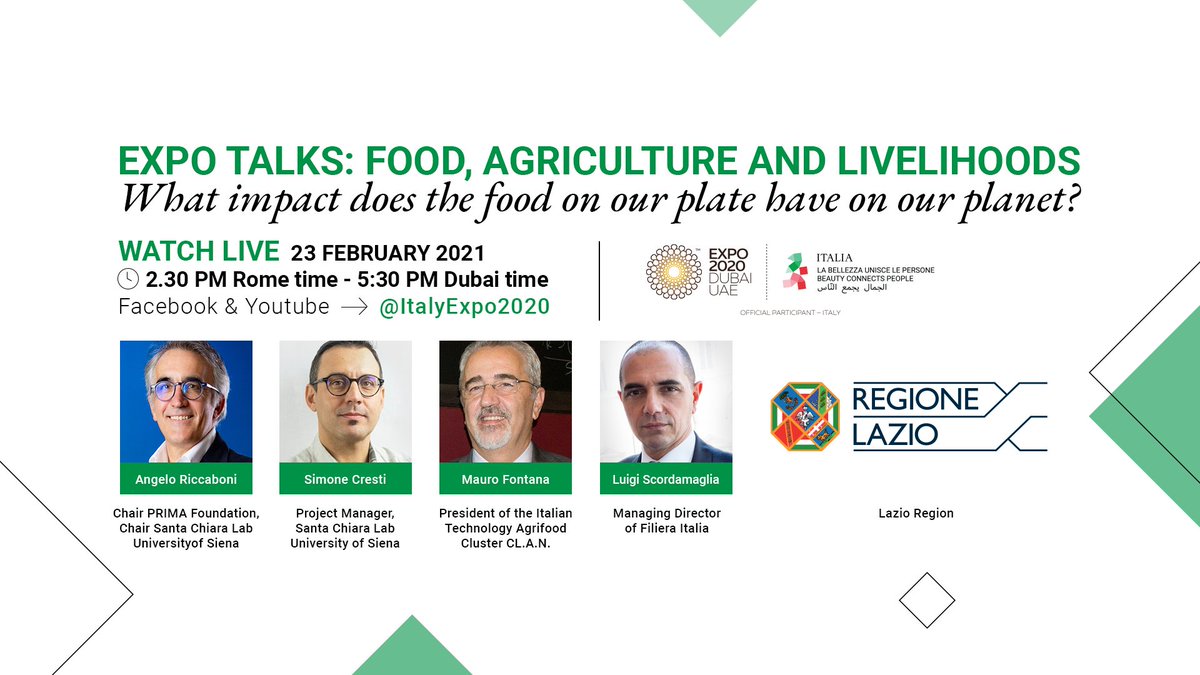 ItalyExpo2025's tweet photo. 📣We're LIVE for the Pre-#Expo2020 #Dubai Food, Agriculture and Livelihoods Week. Watch 🇮🇹🔴sessions on:
Facebook: https://t.co/uZFsUOLHni
Youtube: https://t.co/g6ScSTQdRf
#ItalyExpo2020 #beautyconnectspeople https://t.co/XaOj2B9mAq