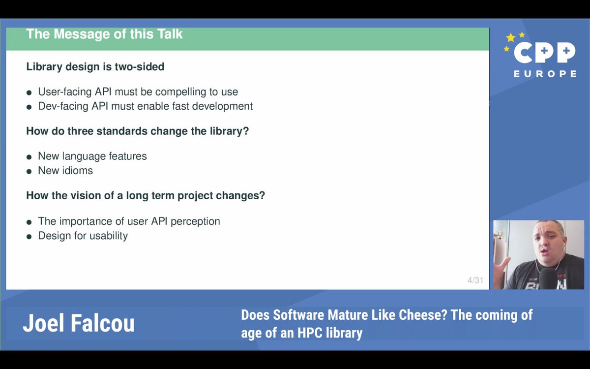 mozaicworks's tweet image. Coming back live online after the lunch break with Joel Falcou, looking for answers to the question weather software matures like cheese? buff.ly/3r1TU3L #PassionForCoding #CppEurope