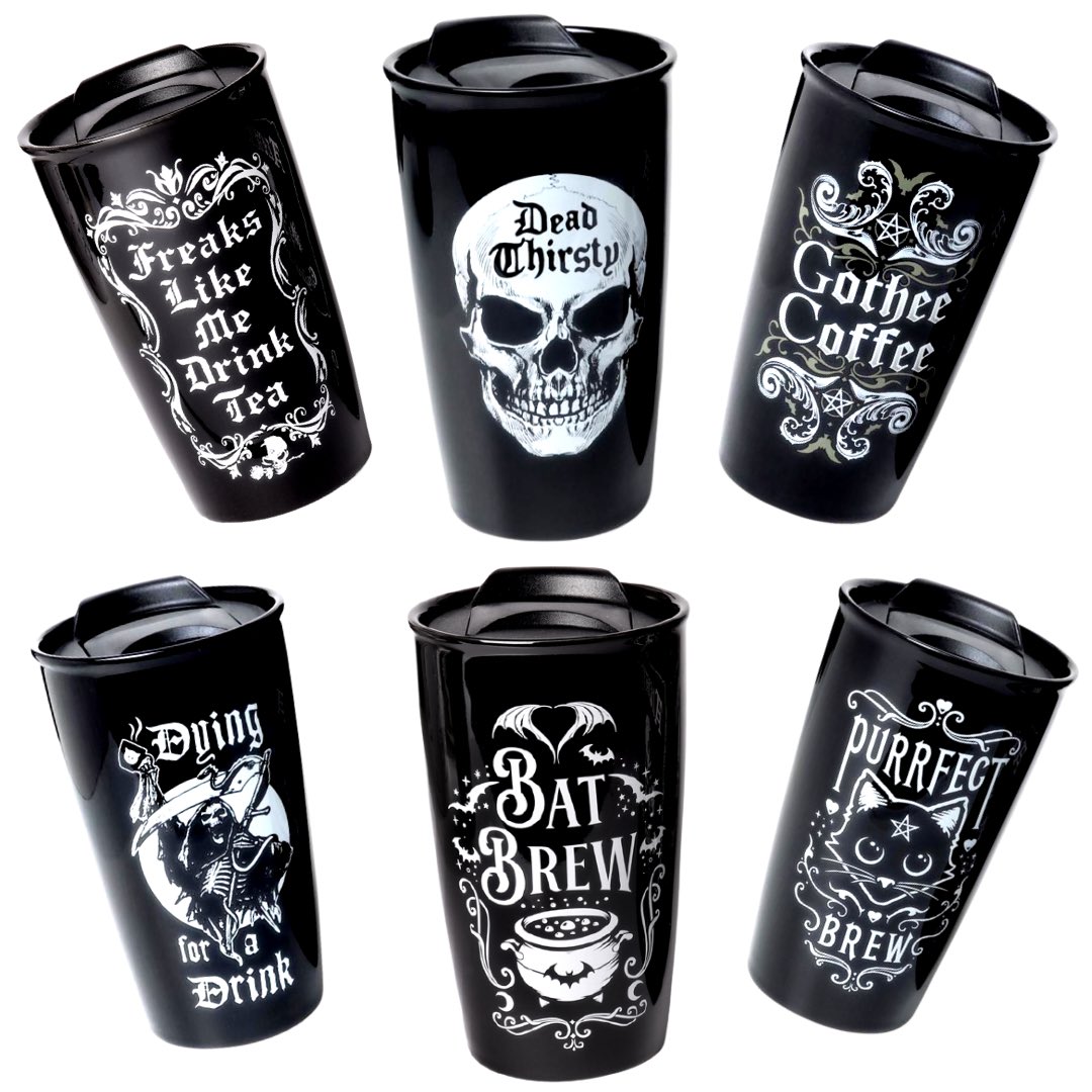 GothMall's tweet photo. These stylishly sinister double walled travel mugs also really work! Keep your drinks warm on the go or while you work from home while retaining your Gothicity.
πhttps://t.co/4HlQvwFk02π
#travelmug #gothhome #gothichomedecor #gothmug #goth #horrordecor #spooky https://t.co/nD5vRZNwWY