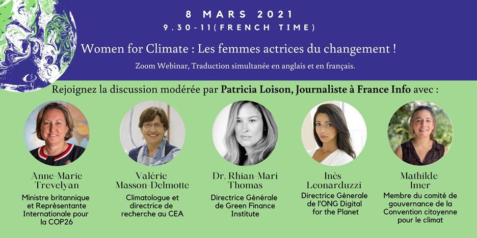 UKinFrance's tweet photo. 🕰️ SAVE THE DATE Women for Climate : Les femmes actrices du changement ! Le 8 Mars, nous vous donnons RDV en ligne pour célébrer la Journée Internationale du droit des femmes. 👩‍🦰👩‍🦱

📲💻Inscrivez-vous ici 👉https://t.co/0pXDUoUbZ6
@Inesleonarduzzi
#IWD2021 #COP26 #womenforclimate https://t.co/PGNTUgxs9v