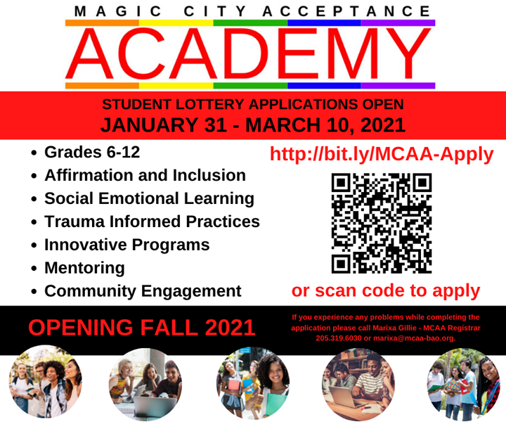 There are just 16 days left to register for <a href="/AcceptanceCity/">Magic City Acceptance Academy</a>'s student lottery for the Fall 2021 semester!  #alabamacharters #charterschools bit.ly/MCAA-Apply