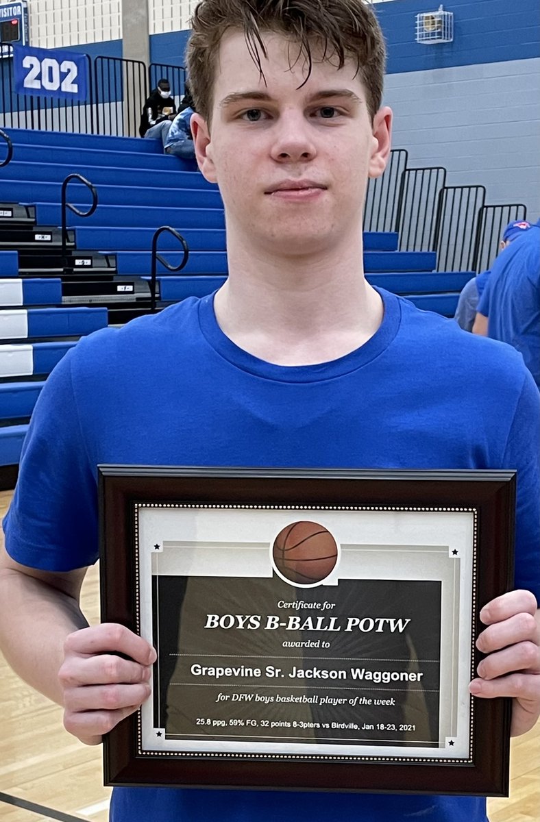 Gosset41's tweet photo. Congrats to Grapevine senior @WaggonerJackson on DFW boys basketball player of the week this season! Played big Monday to get his first career playoff dub and @ghsmustanghoops first since 2017 #txhshoops @hoopinsider https://t.co/yGdsb00q9Y