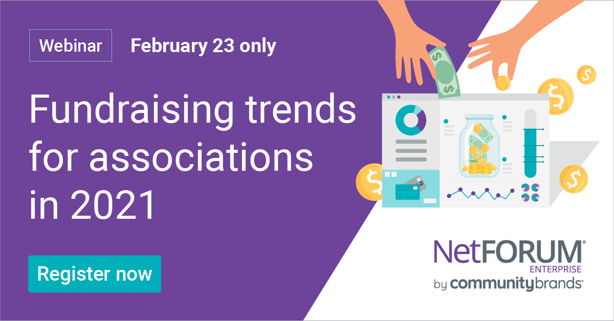 NetForumCB's tweet photo. Live webinar at 12:30pm EST TODAY - last chance to save your spot! Our #fundraising experts from NetForum and @GiveSmartUSA, will fill you in on all the strategies, trends, and tips for #associations in 2021. Register here >>> https://t.co/jeV0o4WHaA #assnchat https://t.co/wPAnwfkuR4