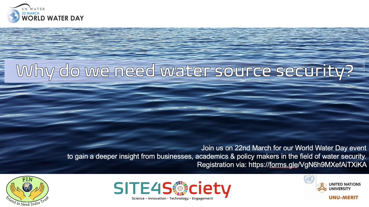 Clean water is one of life's basic necessities, without it, good health is impossible. In addition it is vital for maintaining healthy ecosystems and enabling efficient disaster risk management. 

Registration via: forms.gle/VgN6h9MXefAiTX… 
#WorldWaterDay #WaterSecurity #FIN4Water