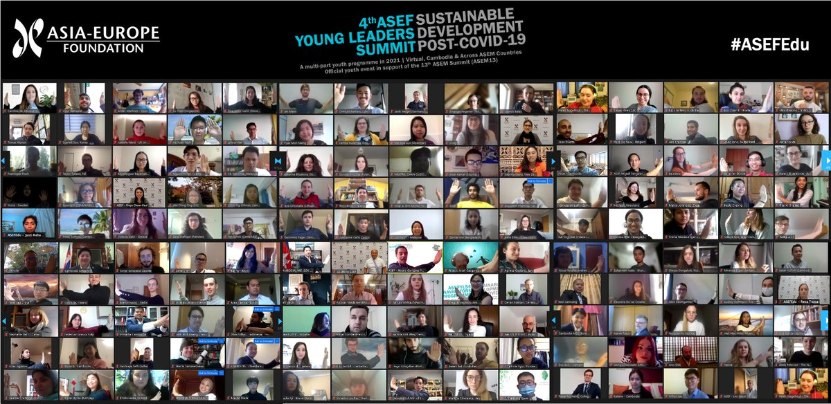 asefedu's tweet photo. So much energy, enthusiasm &amp; commitment in one virtual room! 

#YOUth made it possible.

Thank you to all our partners &amp; participants for a fantastic start of the #ASEFYLS4. 
We can't wait to meet you again. 😍

@PeacePalaceKH
@eu_eeas 
@coenatolin 
@CCLdotORG 
@AsiaEuropeMtg https://t.co/HrwthHemnZ