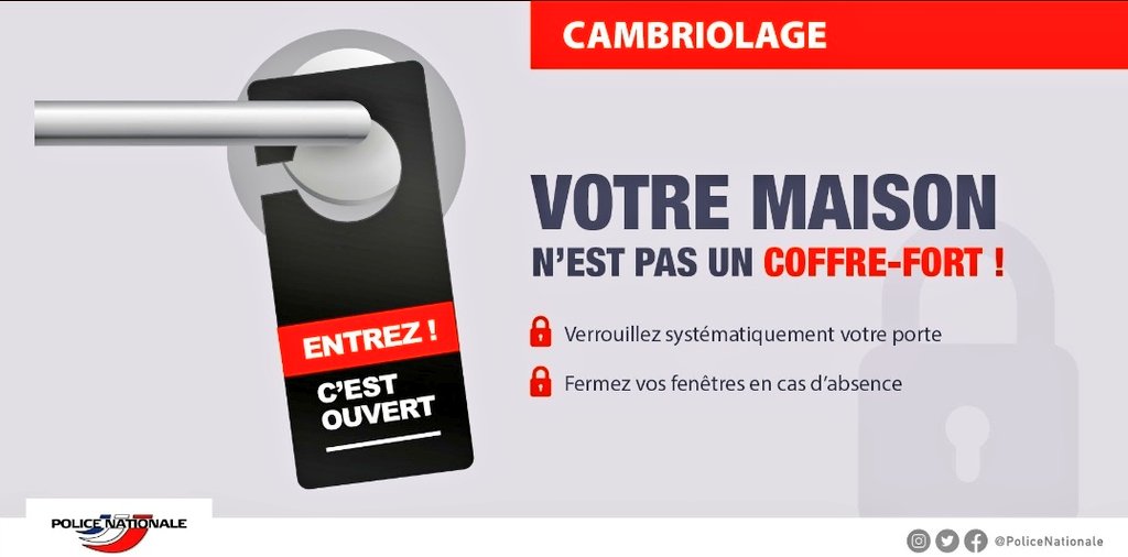 PoliceNat05's tweet photo. #MardiConseil
@Prefet05
@PoliceNationale
@VilleBriancon
@ville_gap
➡️ "Vacances j'oublie tout" mais...
✅Je verrouille ma porte à 🗝 ,
✅Je ne signale pas sur les réseaux mon absence
✅Je ne laisse pas les clefs sous le pot de fleurs ou derrière la boite à lettres.
#Attentifs https://t.co/5TIJ5pY1kN