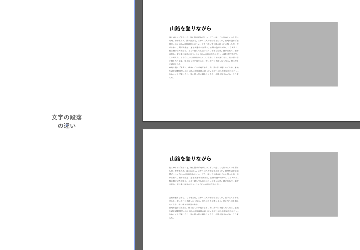 文章の表現の段階を生徒と考えていました。

・改行を塊にする

・太さを変える

・濃さを変える

・行間を入れるを変える

・塊の数を変える

と全部印象が違って見えます。

どのタイミングでどれを使うかは内容に依存します。 