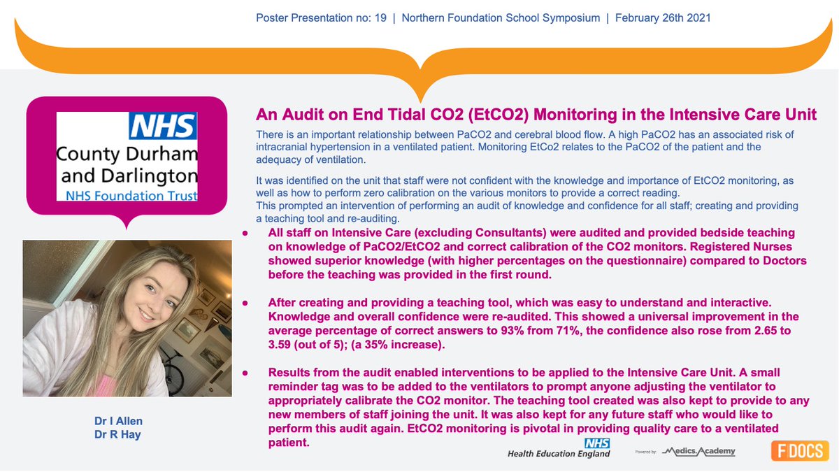 MADEinHEENE's tweet photo. The Northern Foundation School Symposium Poster 19: An Audit on End Tidal CO2 (EtCO2) Monitoring in the Intensive Care Unit

#NFSSymposium

@MedicsAcademy https://t.co/HUXbhZo5Sh