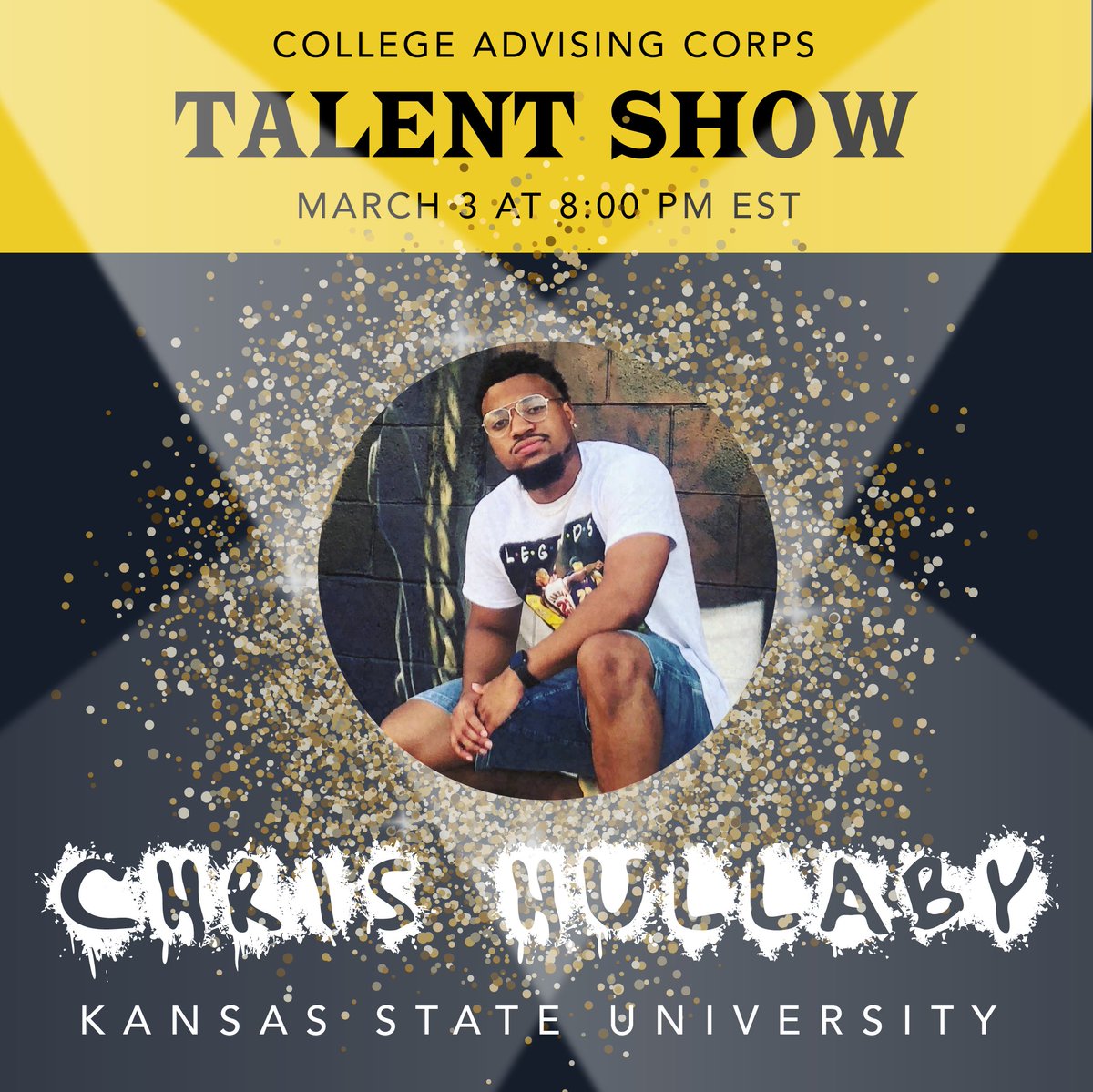 AdvisingCorps's tweet photo. You don't want to miss our 2021 Virtual Talent Show on March 3! We have a great lineup in store for you, including the phenomenal Chris Hullaby, a College Advising Corps adviser at Kansas State University! He will be performing spoken word! #iAdvise #BuildBackBraver https://t.co/rIFs1Hhn6i