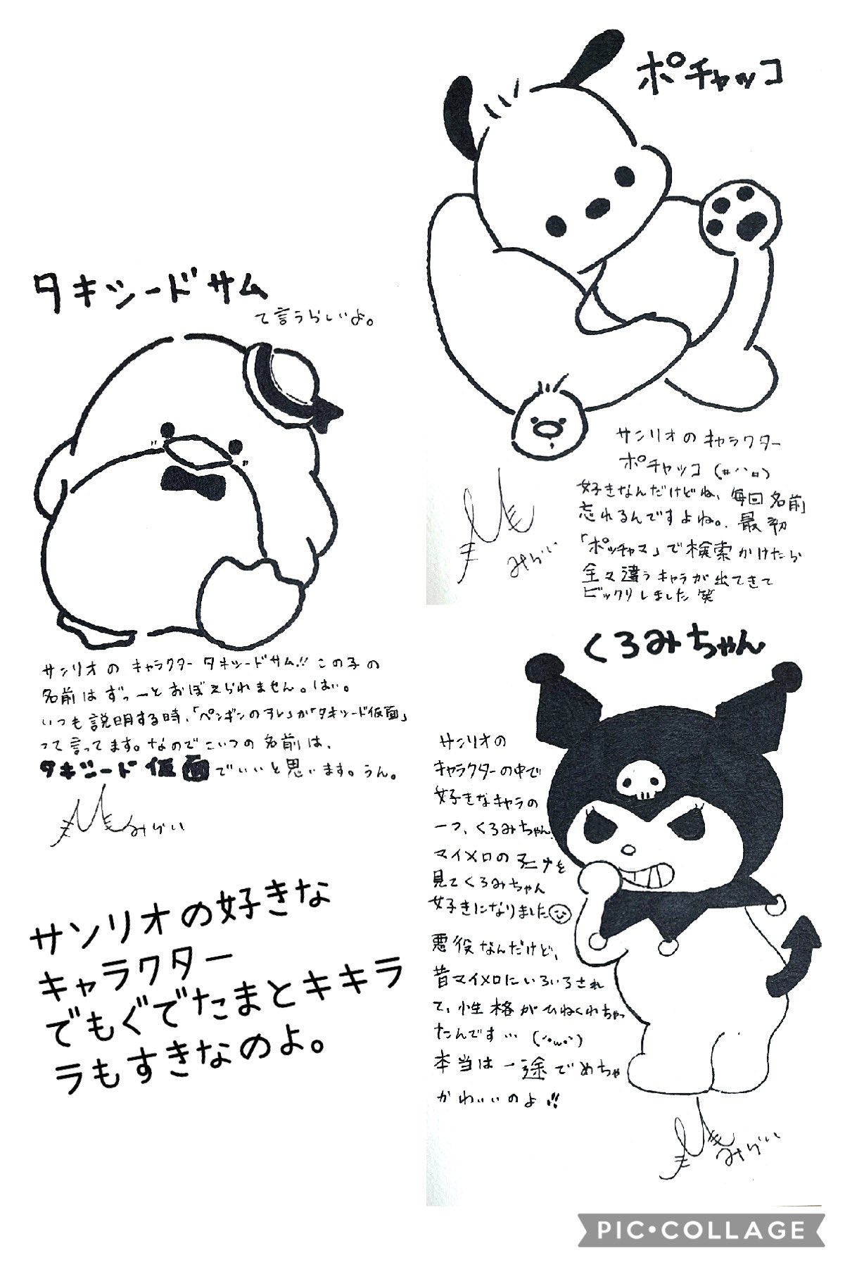 Twitter 上的 新谷未來 みつばちふわり 1月のbigolive にてマイイベで特典獲得した方にまたイラスト描きました 今回は好きなキャラクターにしました サンリオのポチャッコとタキシードサムは未だに名前覚えられません ペンギンはずっと タキシード仮面 と