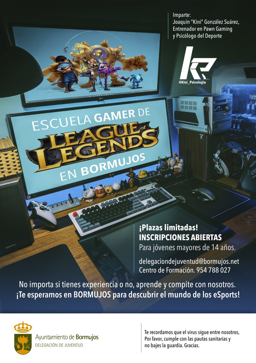 AytoBormujos's tweet photo. ¡RECUERDA! #BormujosParaVivir #Juventud
🎮¿Te gustaría aprender a jugar al videojuego de estrategia #LeagueOfLegends?
✅Escuela de #LoL para jóvenes +14 años (clases online)
🕹Imparte @Kini_Psicologia, entrenador en @PawnGamingES y psicólogo del deporte.
ℹ️https://t.co/VZBH26nWaK https://t.co/7jivuyKX4L